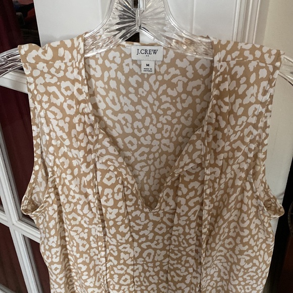 J.CREW Medium Sleeveless Tan & White blouse with tie front, pleated - Picture 3 of 5